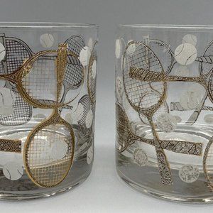 Vintage Rare Mid Century Modern Georges Briard Tennis Lowball Glasses Set of 8‎
